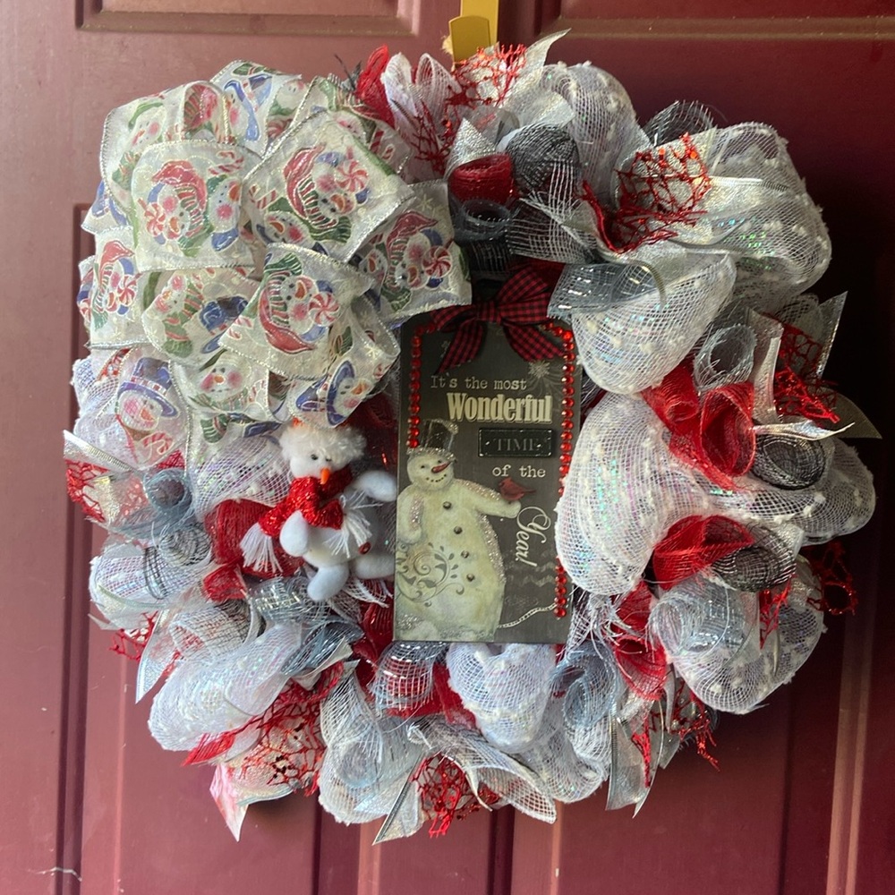 14" Holliday wreath snowman" it's the most wonderful time of the year"